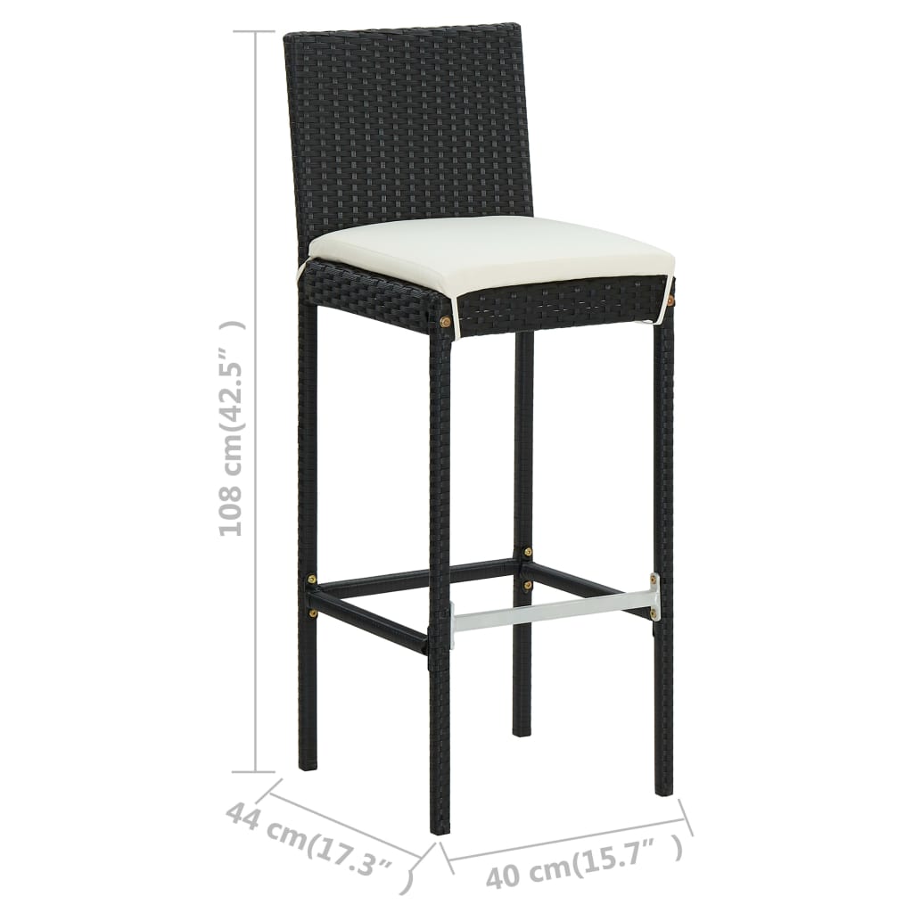 Bancos de bar com almofadões para jardim 2 pcs vime PE preto