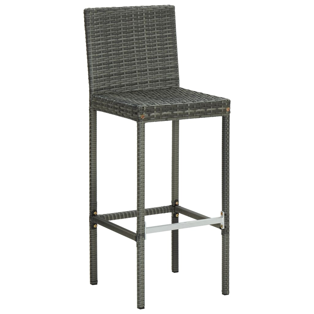 Bancos de bar p/ jardim com almofadões 2 pcs vime PE cinzento