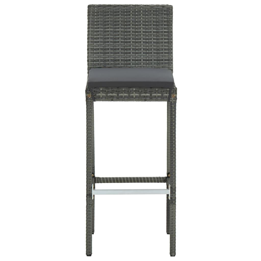 Bancos de bar p/ jardim com almofadões 2 pcs vime PE cinzento