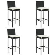 Bancos de bar com almofadões para jardim 4 pcs vime PE preto