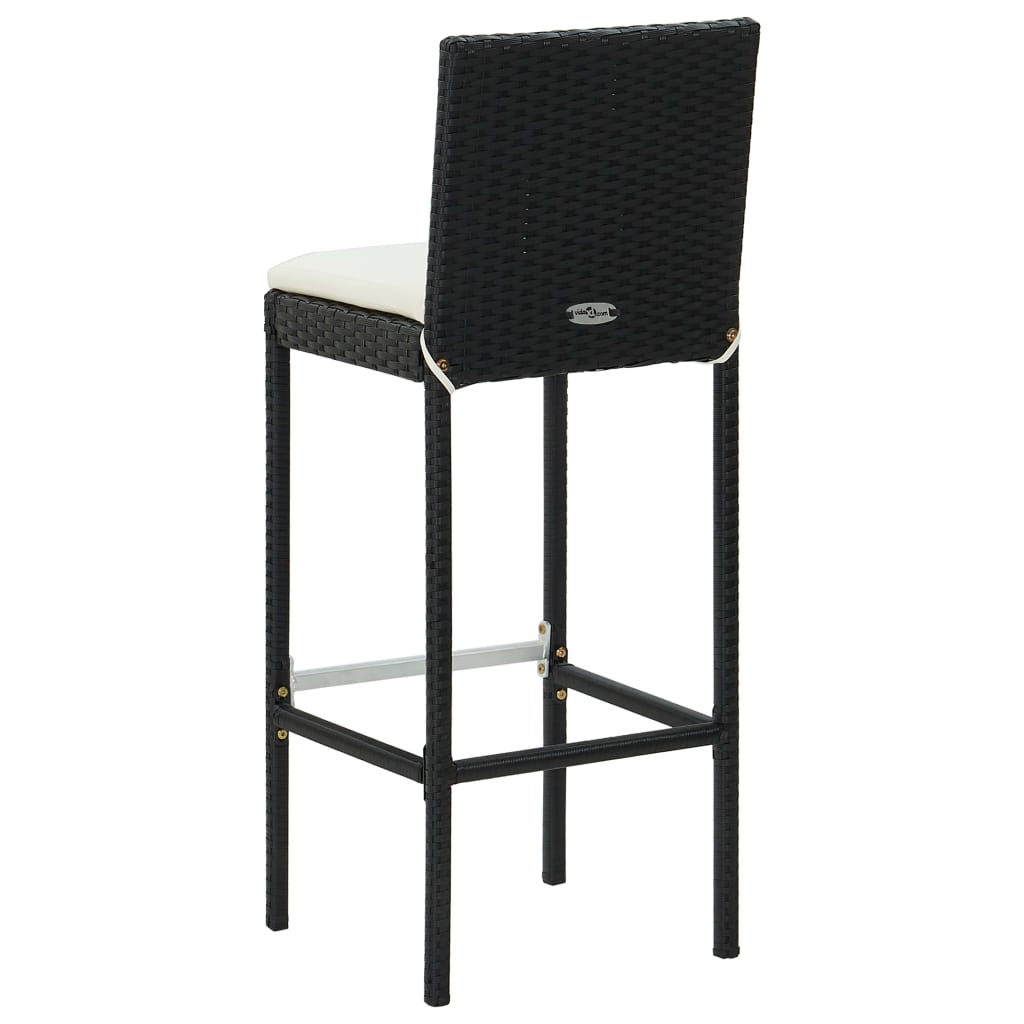 Bancos de bar com almofadões para jardim 4 pcs vime PE preto
