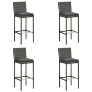 Bancos de bar p/ jardim com almofadões 4 pcs vime PE cinzento