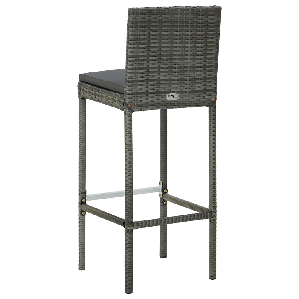 Bancos de bar p/ jardim com almofadões 4 pcs vime PE cinzento