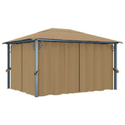 Gazebo com cortina 400x300 cm alumínio cinzento-acastanhado