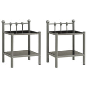 Mesas de cabeceira 2 pcs metal cinzento e vidro preto