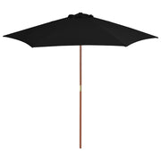Guarda-sol de jardim com poste de madeira 270 cm preto