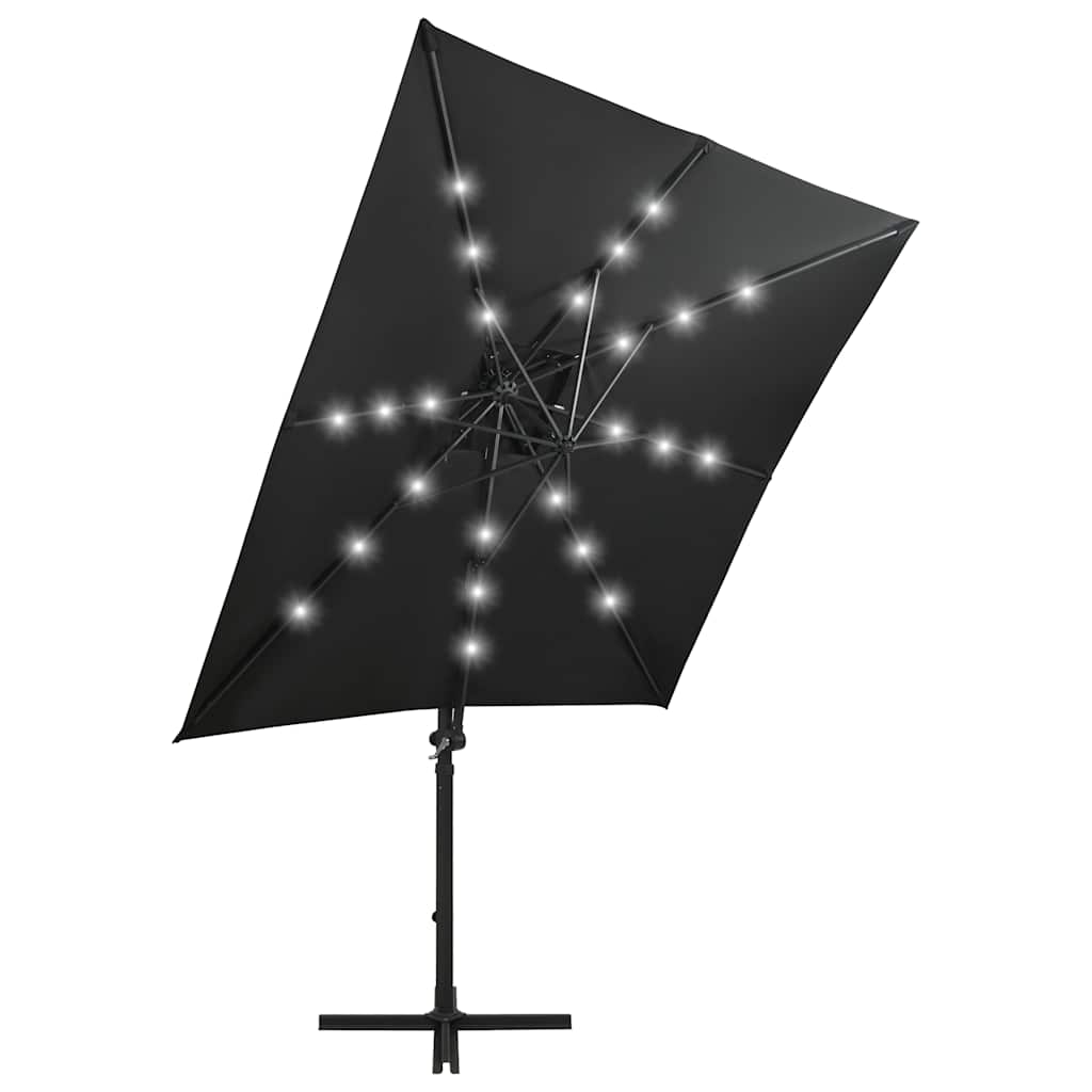 Guarda-sol jardim cantilever c/ poste e luzes LED 250 cm preto