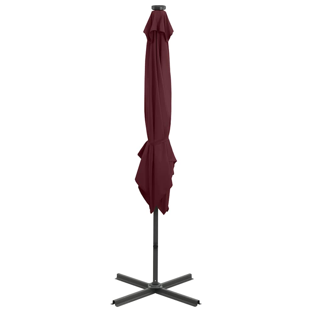 Guarda-sol de jardim com poste e luzes LED 250 cm bordô
