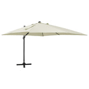 Guarda-sol jardim cantilever c/ poste e luzes LED 300 cm areia