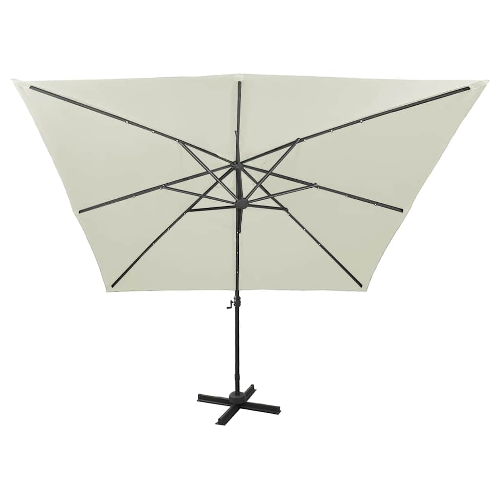 Guarda-sol jardim cantilever c/ poste e luzes LED 300 cm areia