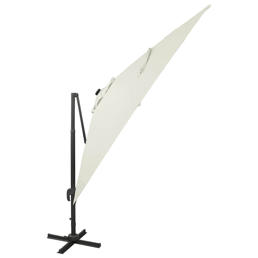 Guarda-sol jardim cantilever c/ poste e luzes LED 300 cm areia