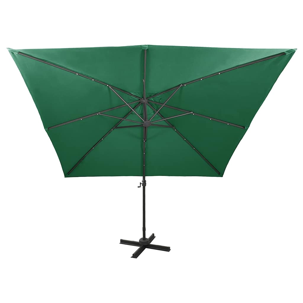 Guarda-sol jardim cantilever c/ poste e luzes LED 300 cm verde