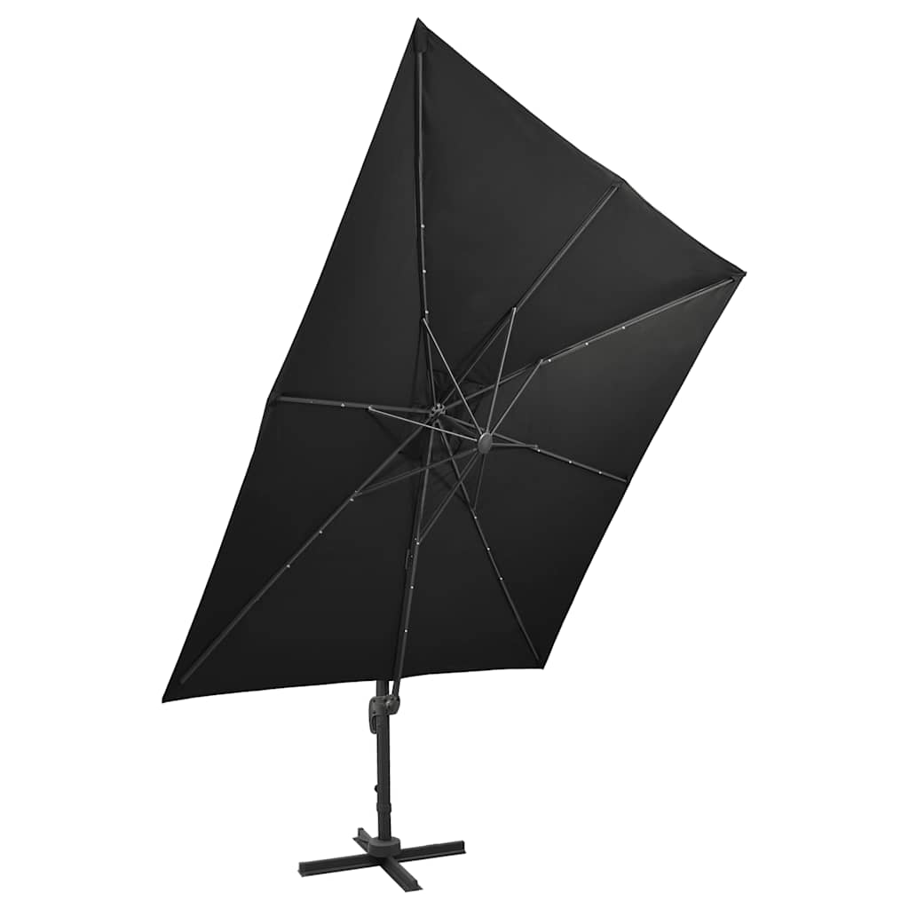 Guarda-sol jardim cantilever c/ poste e luzes LED 300 cm preto