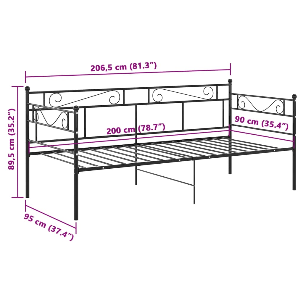 Sofá-cama 90x200 cm metal preto