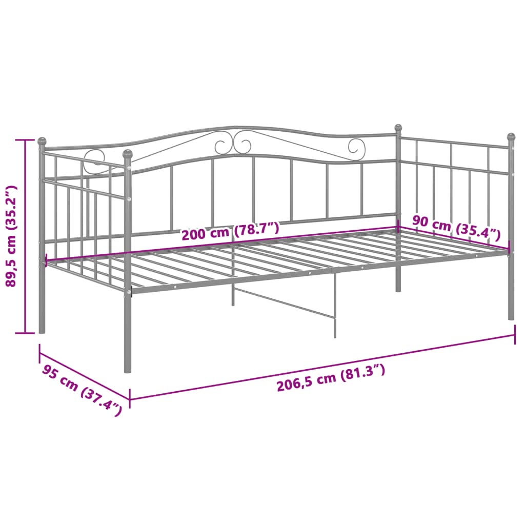 Sofá-cama 90x200 cm metal cinzento
