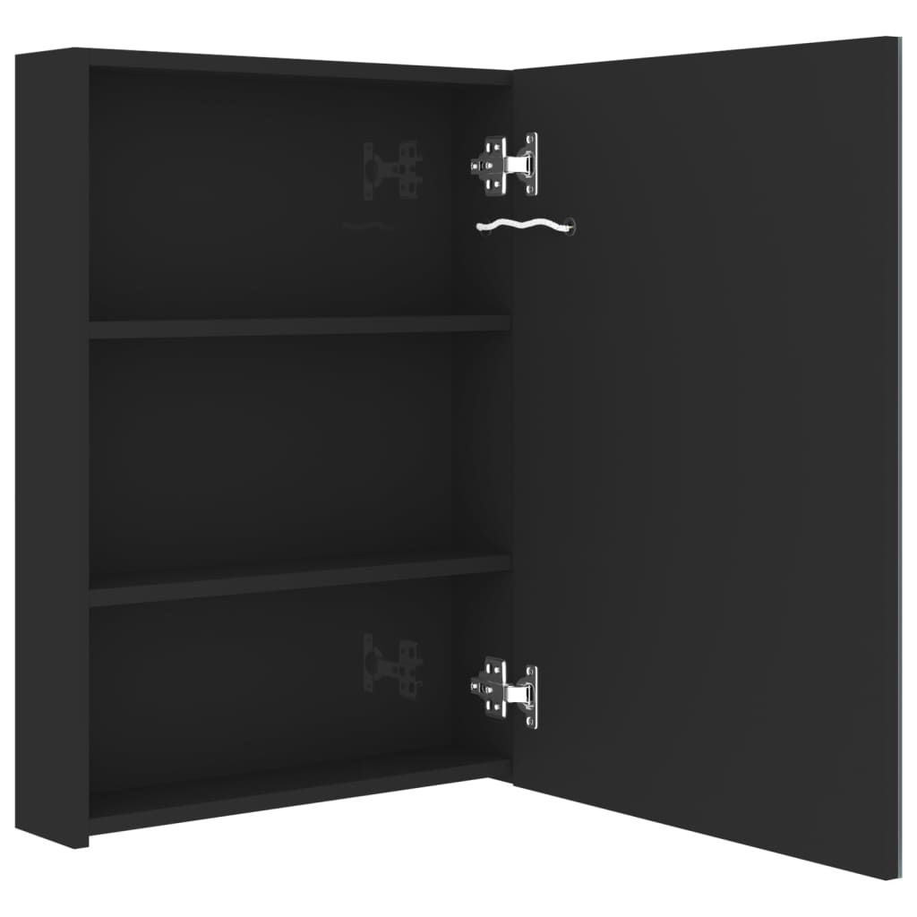 Armário espelhado casa de banho LED 50x13x70cm preto brilhante
