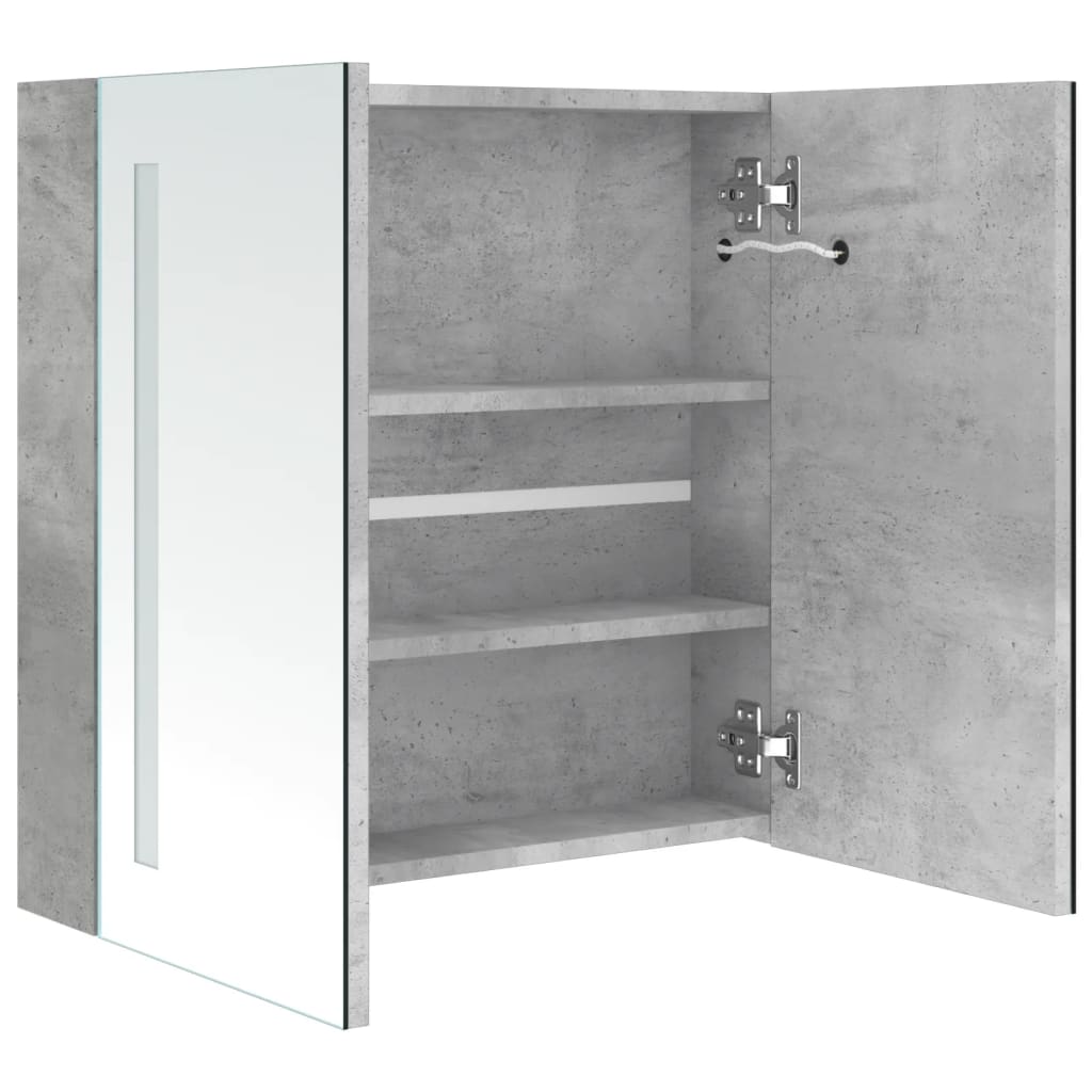 Armário espelhado casa de banho LED 62x14x60cm cinzento cimento