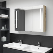 Armário espelhado casa de banho LED 89x14x62 cm branco/carvalho