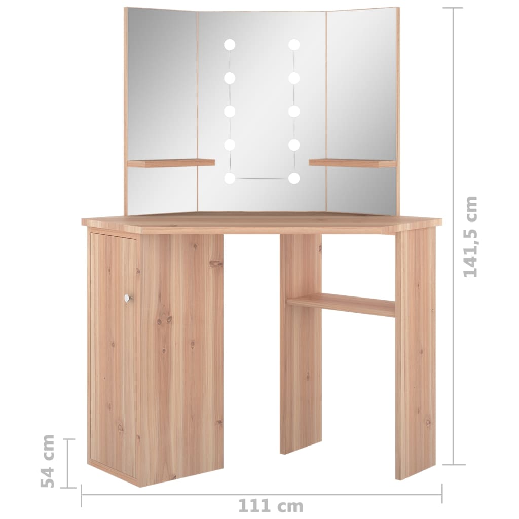Toucador de canto com LED 111x54x141,5 cm carvalho