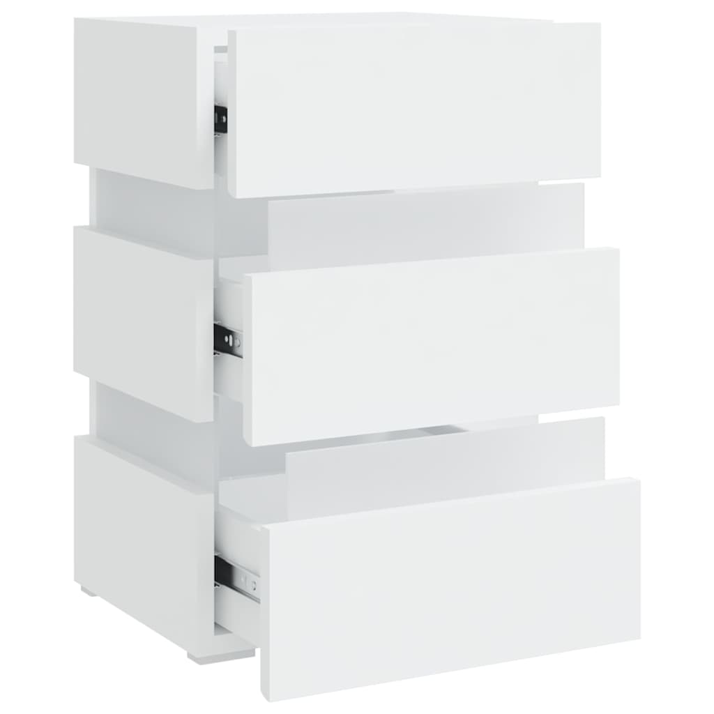 Mesa de cabeceira c/ luzes LED derivados de madeira branco