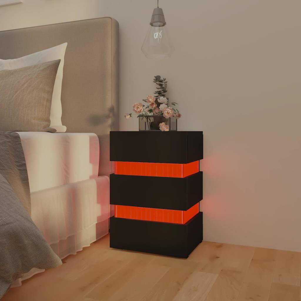 Mesa de cabeceira c/ luzes LED derivados de madeira preto