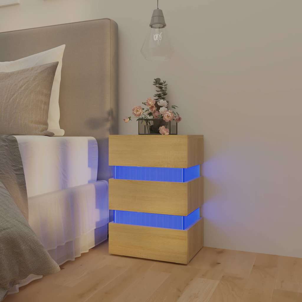 Mesa de cabeceira c/ LEDs derivados de madeira carvalho sonoma