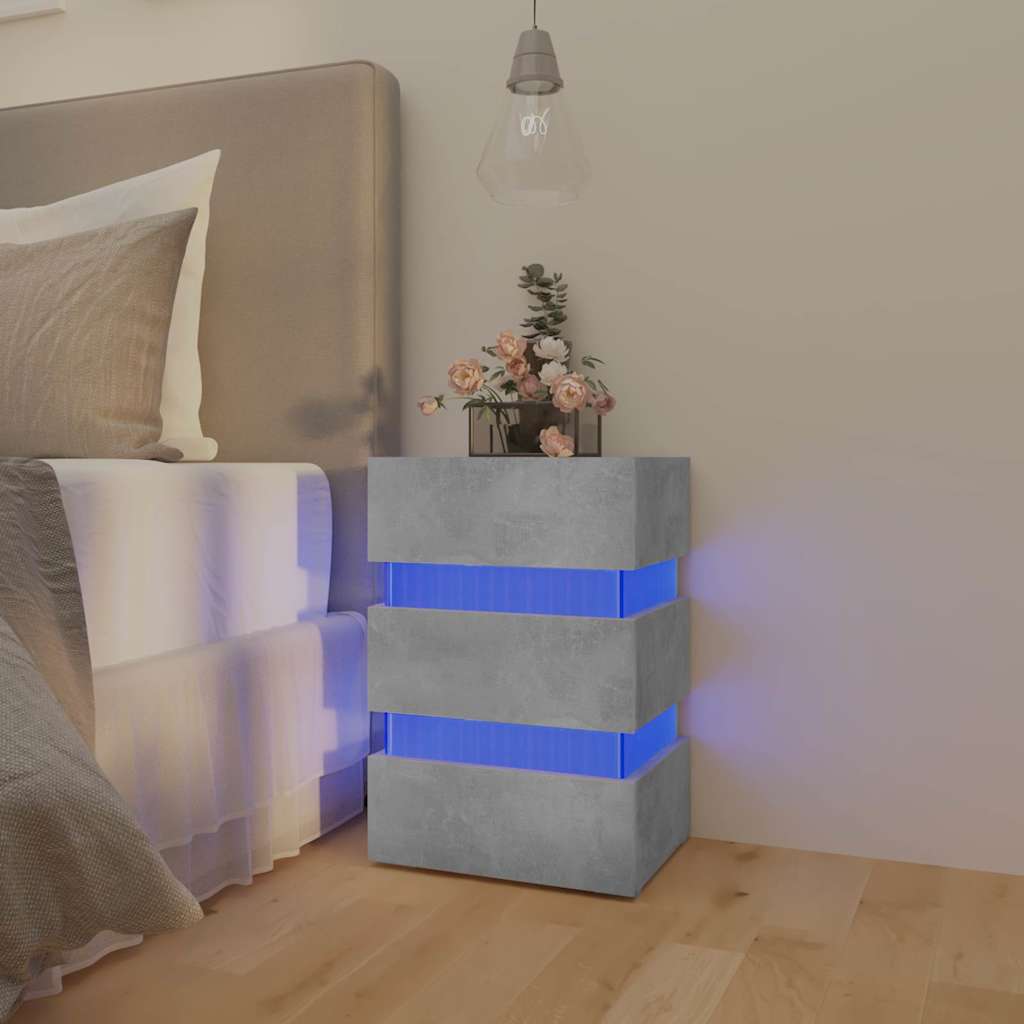 Mesa de cabeceira c/ luzes LED derivados madeira cinza-cimento