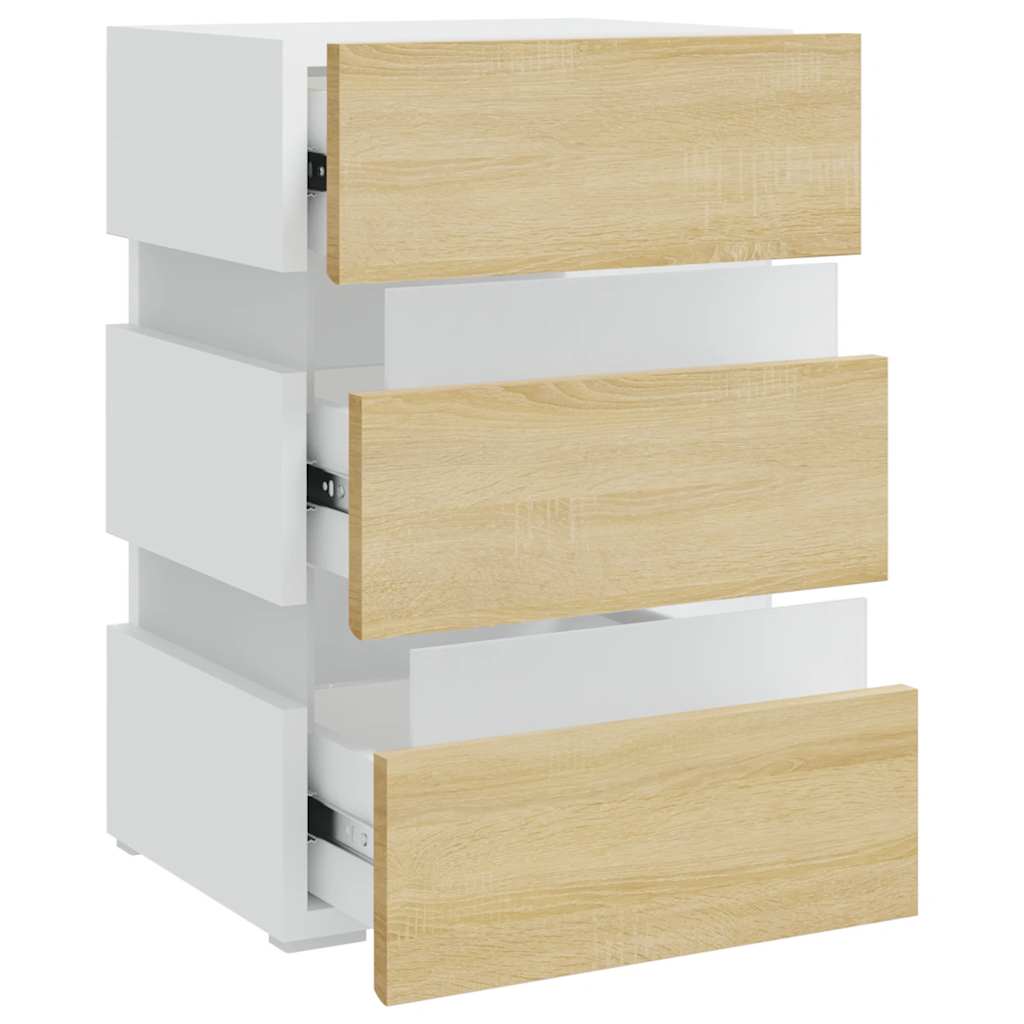 Mesa de cabeceira c/ LEDs derivados de madeira branco/sonoma