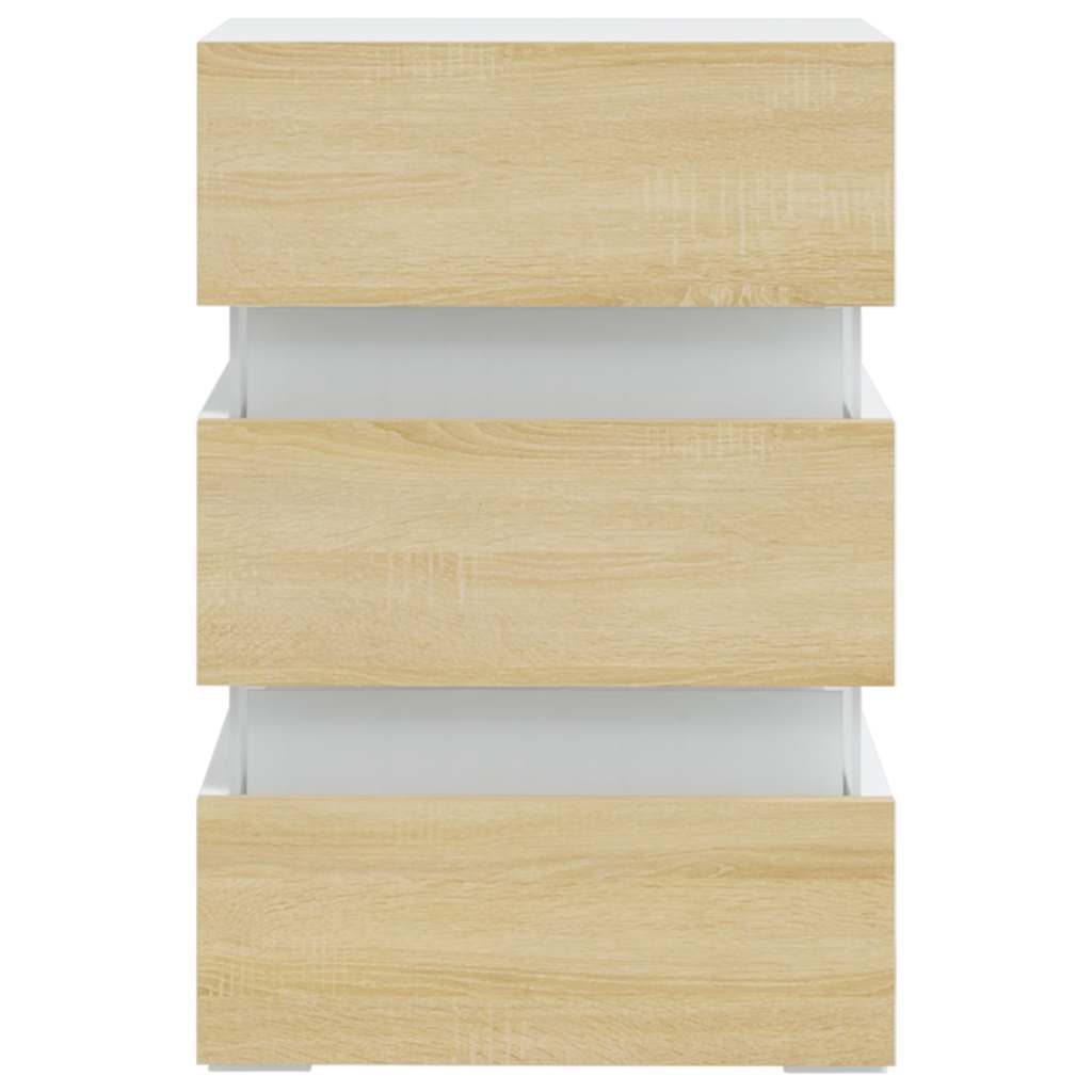 Mesa de cabeceira c/ LEDs derivados de madeira branco/sonoma