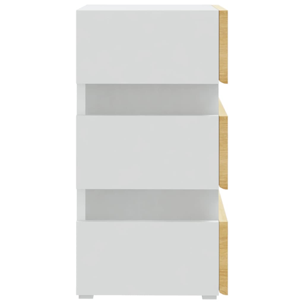 Mesa de cabeceira c/ LEDs derivados de madeira branco/sonoma