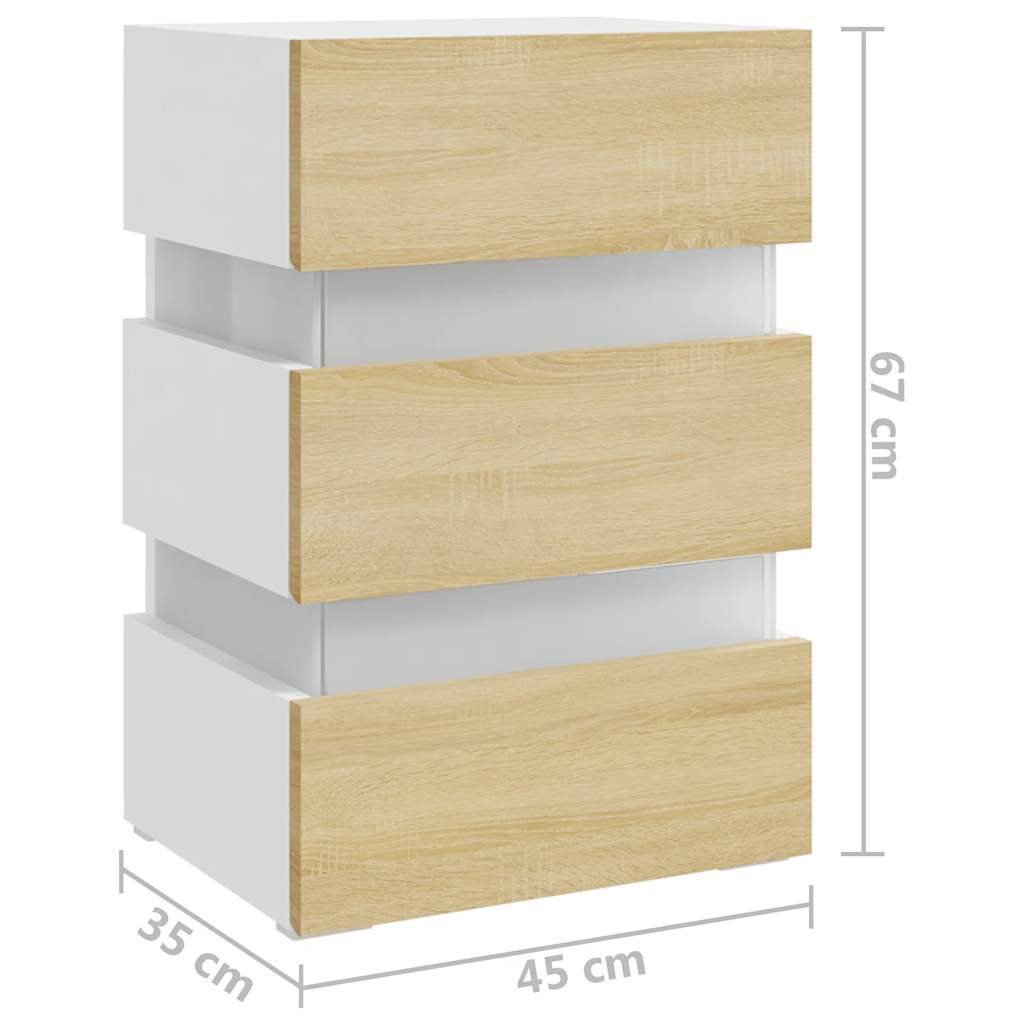 Mesa de cabeceira c/ LEDs derivados de madeira branco/sonoma