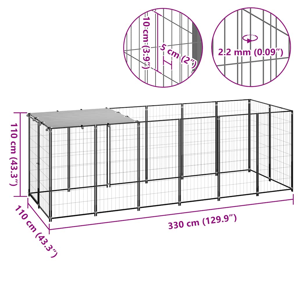 Canil para cães 330x110x110 cm aço preto