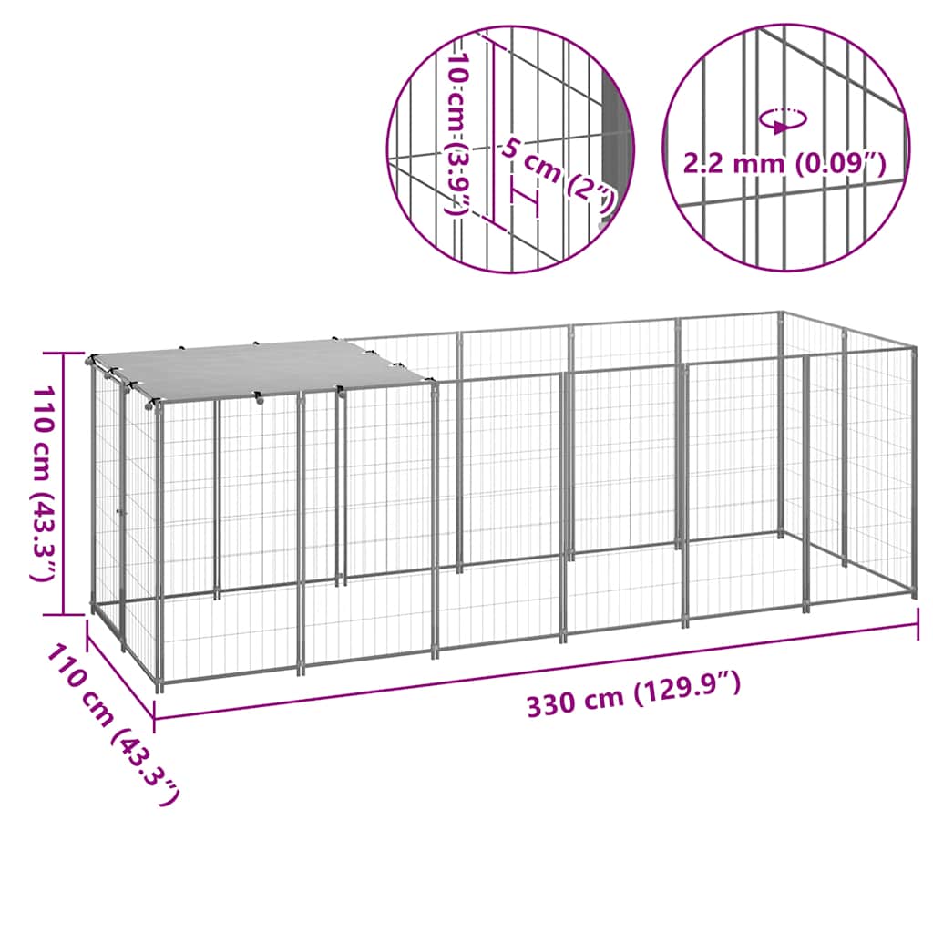Canil para cães 330x110x110 cm aço prateado