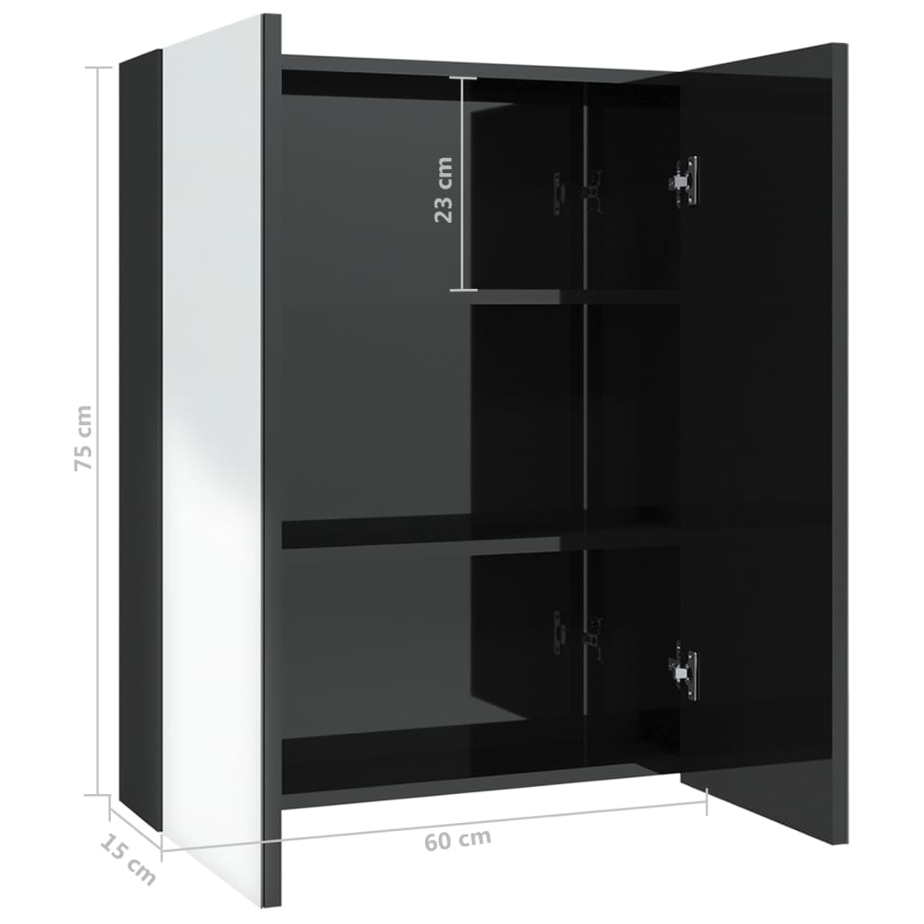 Armário espelhado p/ casa banho 60x15x75 cm MDF preto brilhante