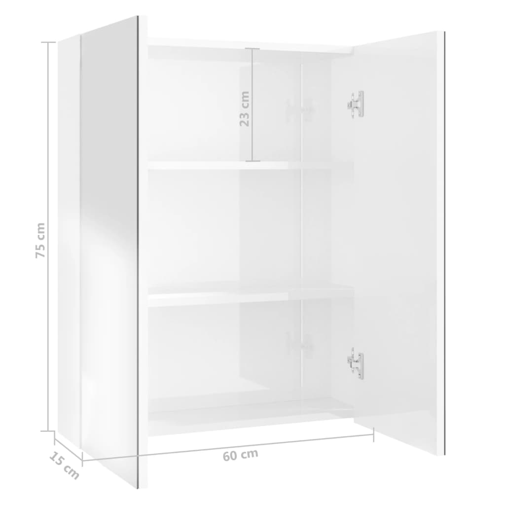 Armário espelhado p/ casa banho 60x15x75cm MDF branco brilhante