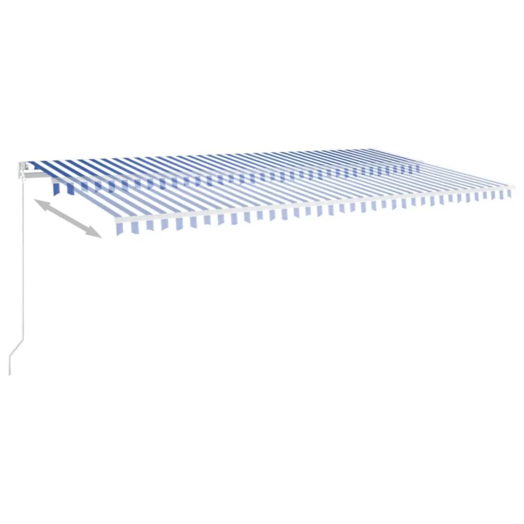 Toldo retrátil manual com LED 600x350 cm azul e branco
