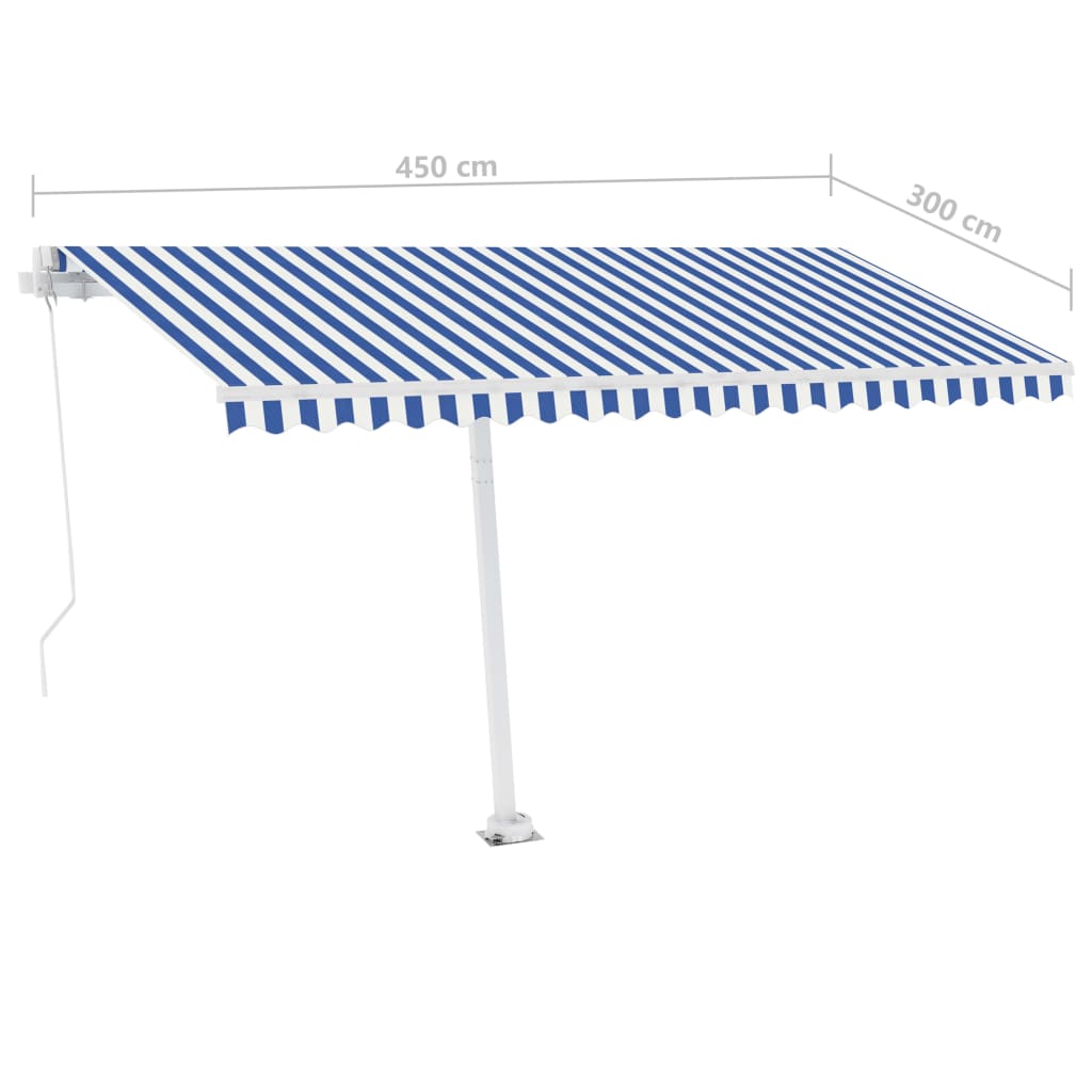 Toldo retrátil manual independente 450x300 cm azul e branco