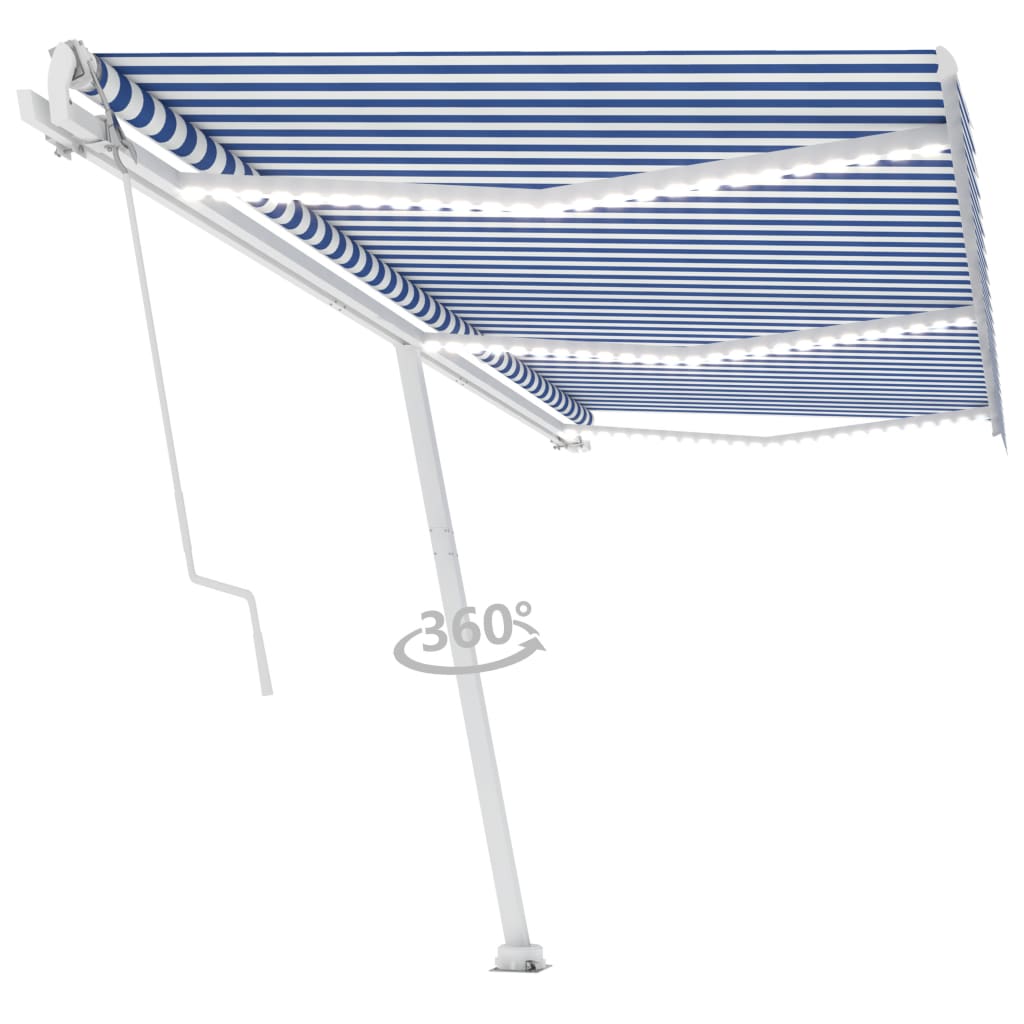 Toldo automático LED e sensor de vento 600x300 cm azul e branco