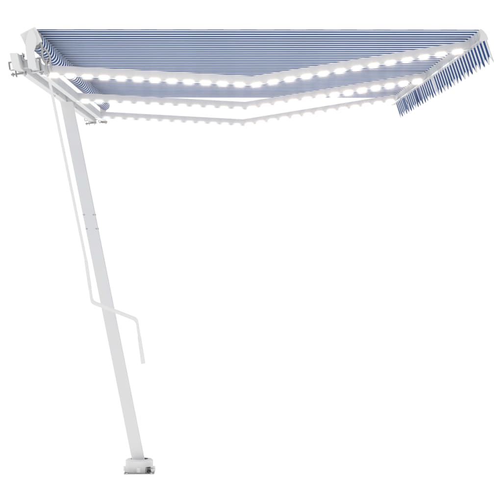 Toldo retrátil manual com LED 600x350 cm azul e branco