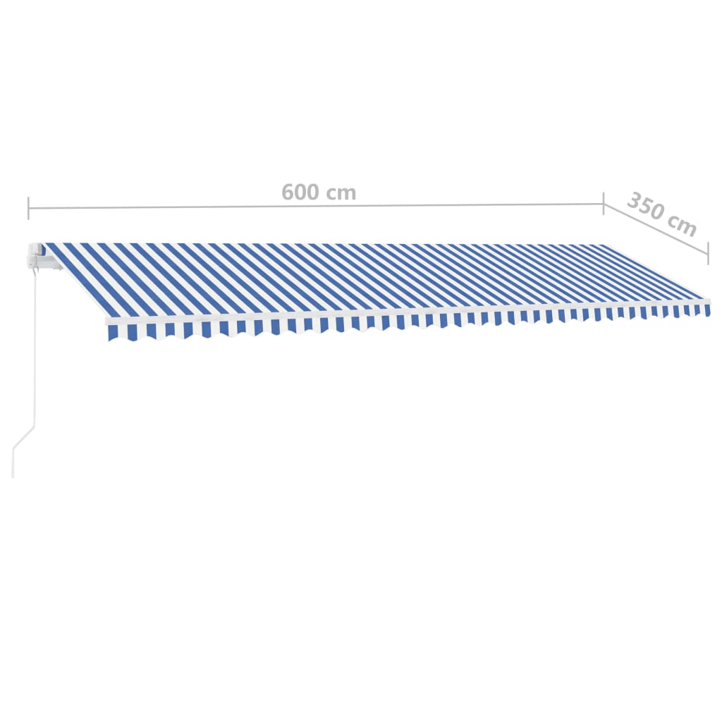 Toldo retrátil manual com LED 600x350 cm azul e branco