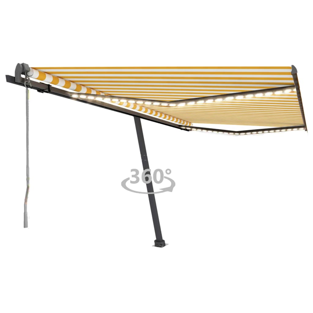 Toldo autom. LED e sensor de vento 450x300 cm amarelo/branco