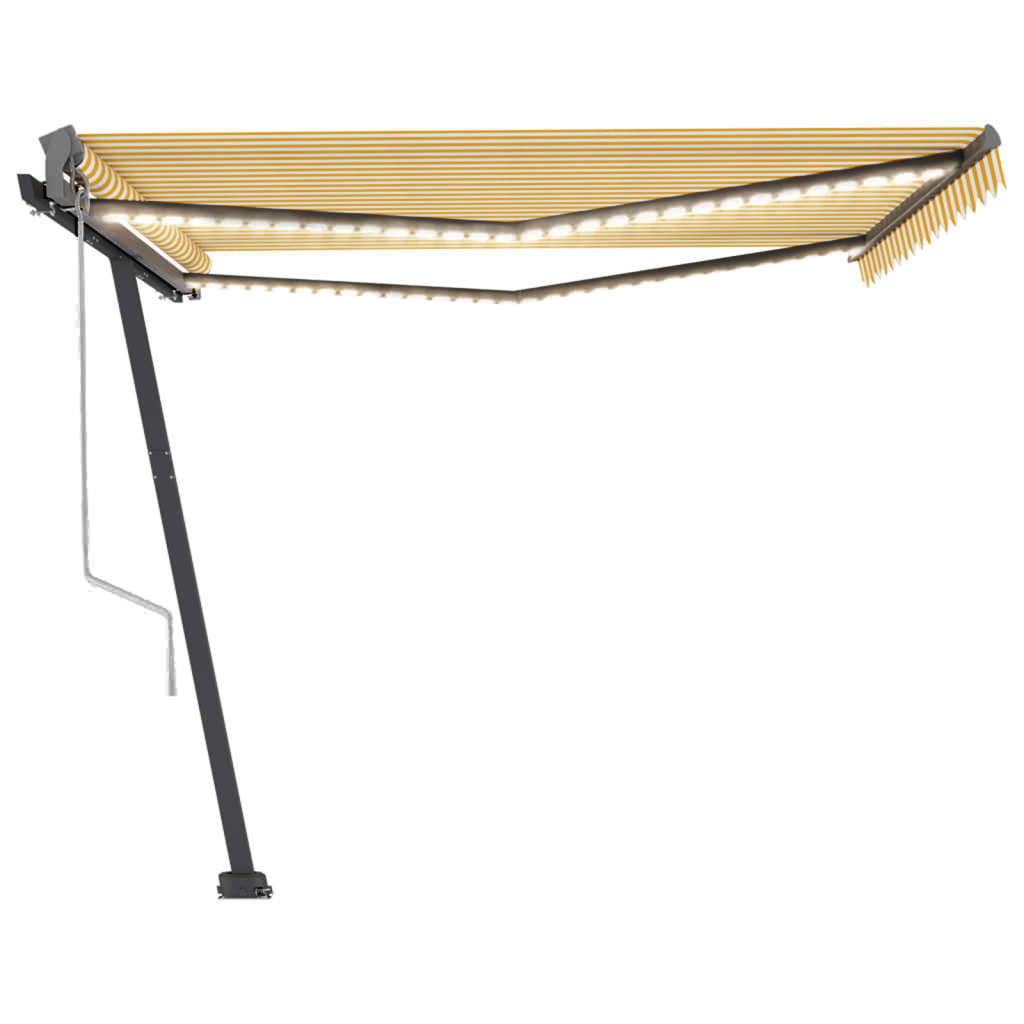 Toldo autom. LED e sensor de vento 450x300 cm amarelo/branco