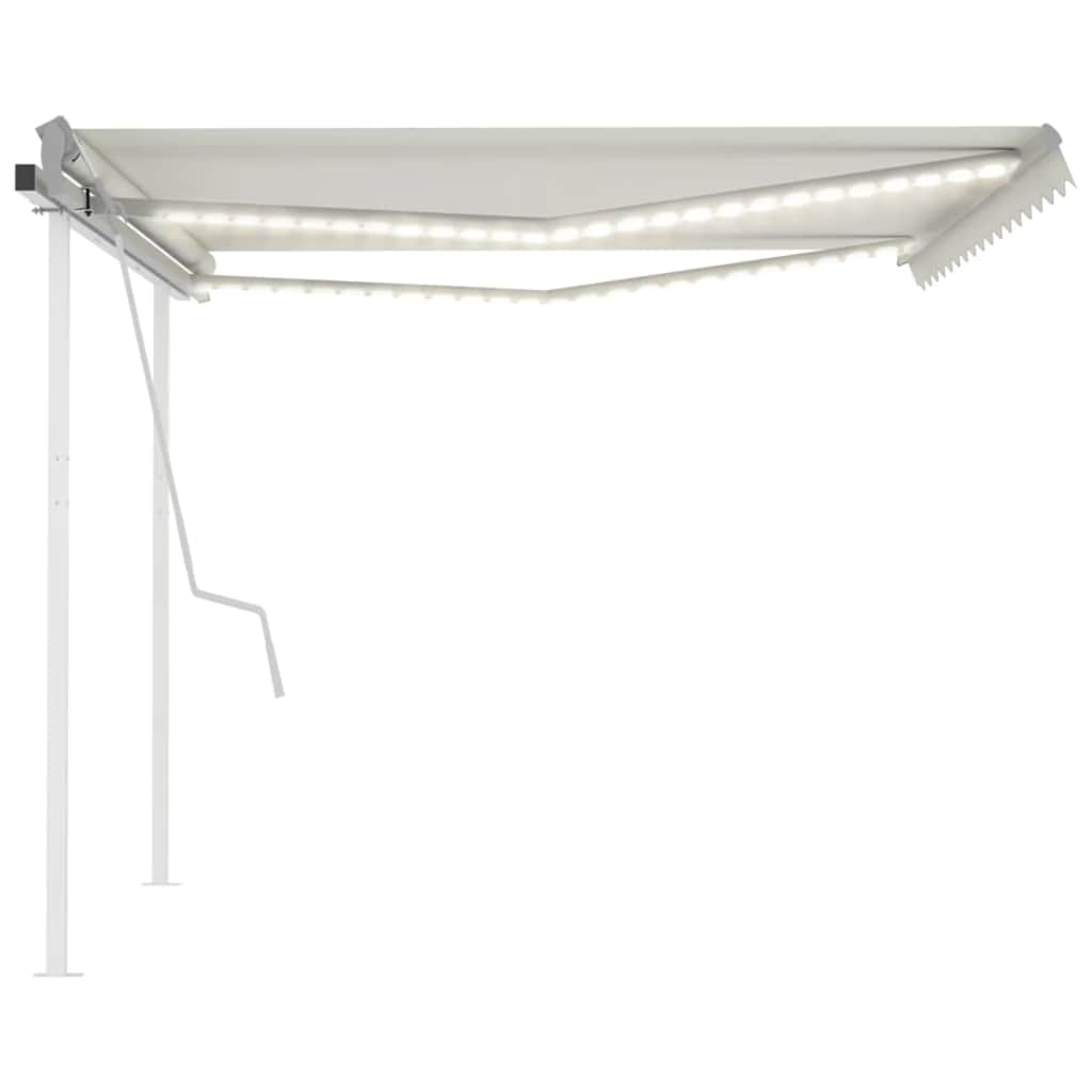 Toldo retrátil manual com luzes LED 4x3 m cor creme