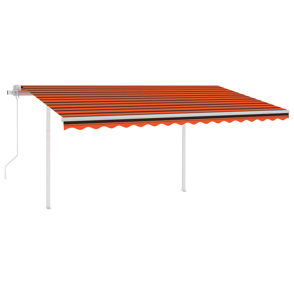 Toldo retrátil automático com postes 4,5x3,5 m laranja/castanho