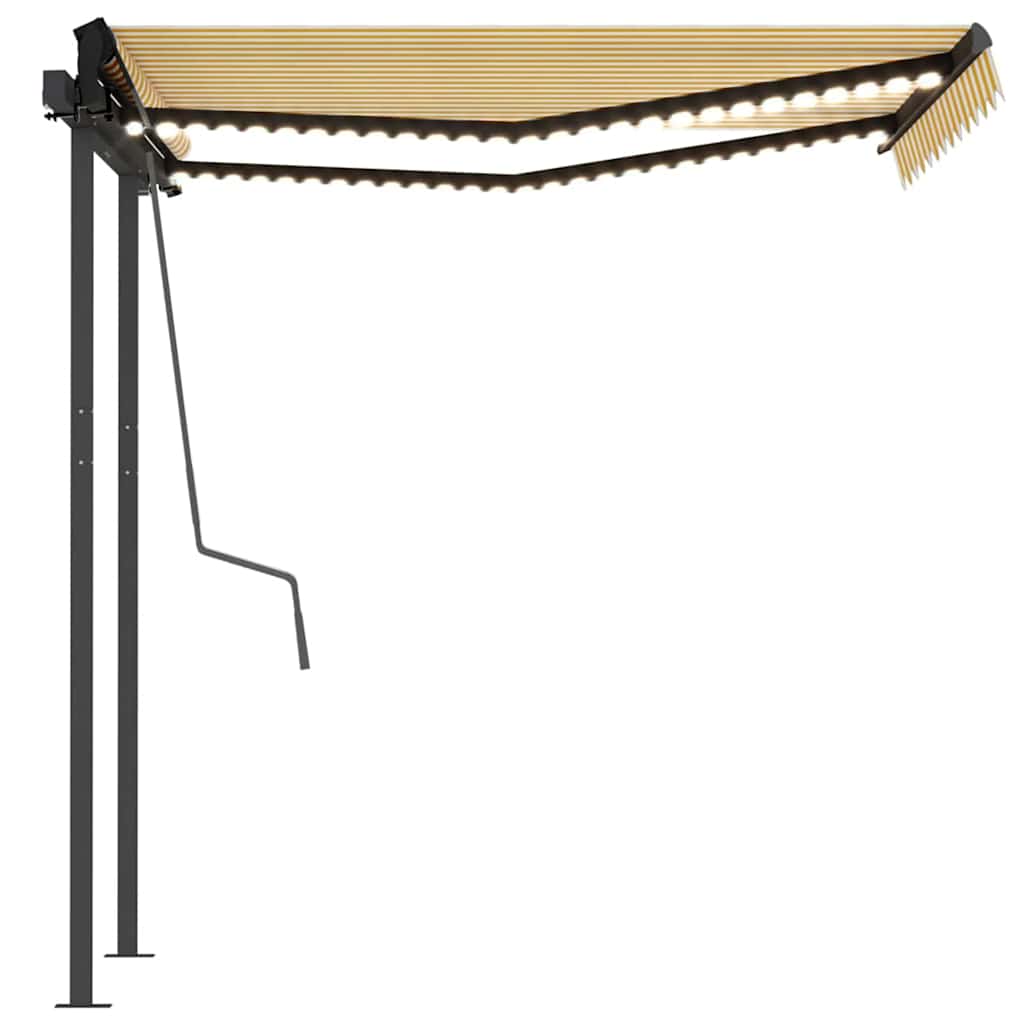 Toldo retrátil manual com LED 3,5x2,5 m amarelo e branco