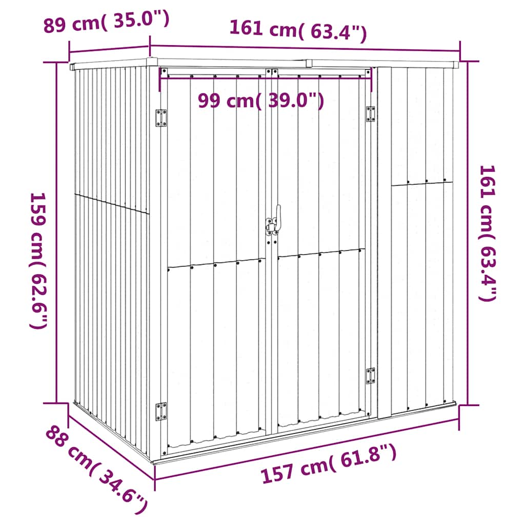 Abrigo p/ ferramentas jardim aço galvanizado castanho