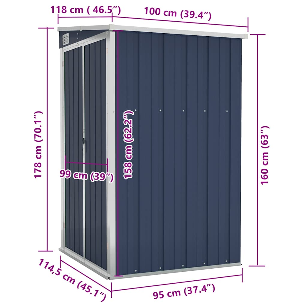 Abrigo suspenso para jardim 118x100x178 cm aço antracite