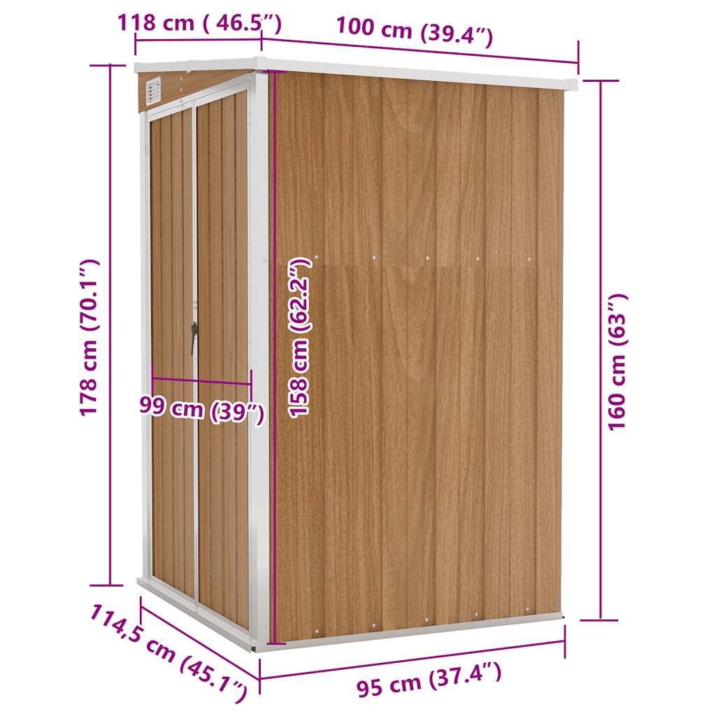 Abrigo suspenso p/ jardim 118x100x178 cm aço galvaniz. castanho