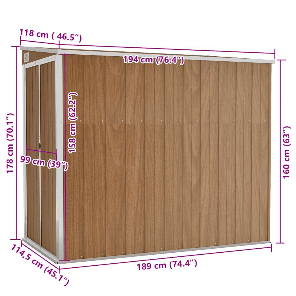 Abrigo suspenso p/ jardim 118x194x178 cm aço galvaniz. castanho
