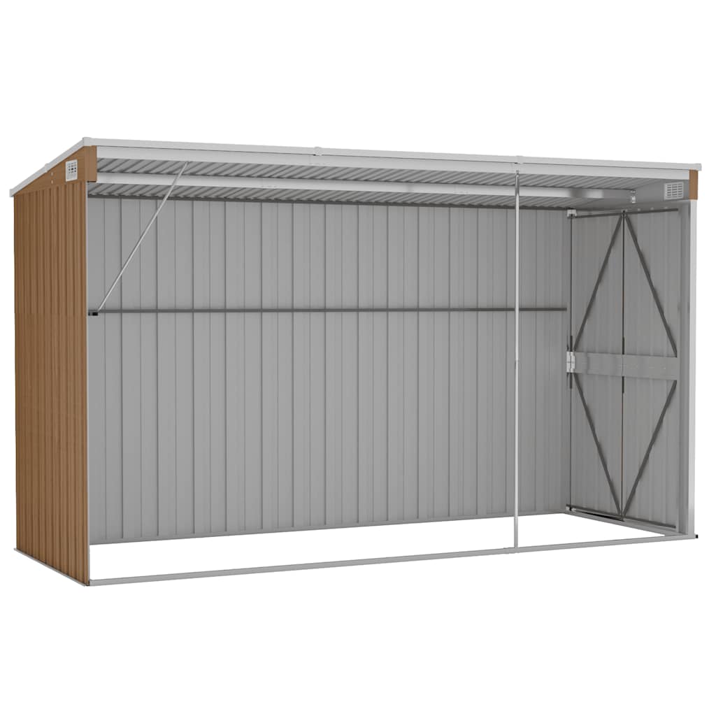 Abrigo de jardim de parede castanho 118x288x178 cm aço galvanizado